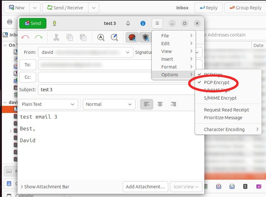 опция шифрования в Evolution