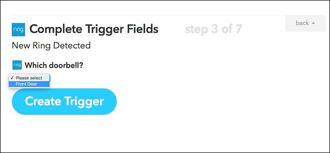 Выбор лампы Philips Hue в IFTTT