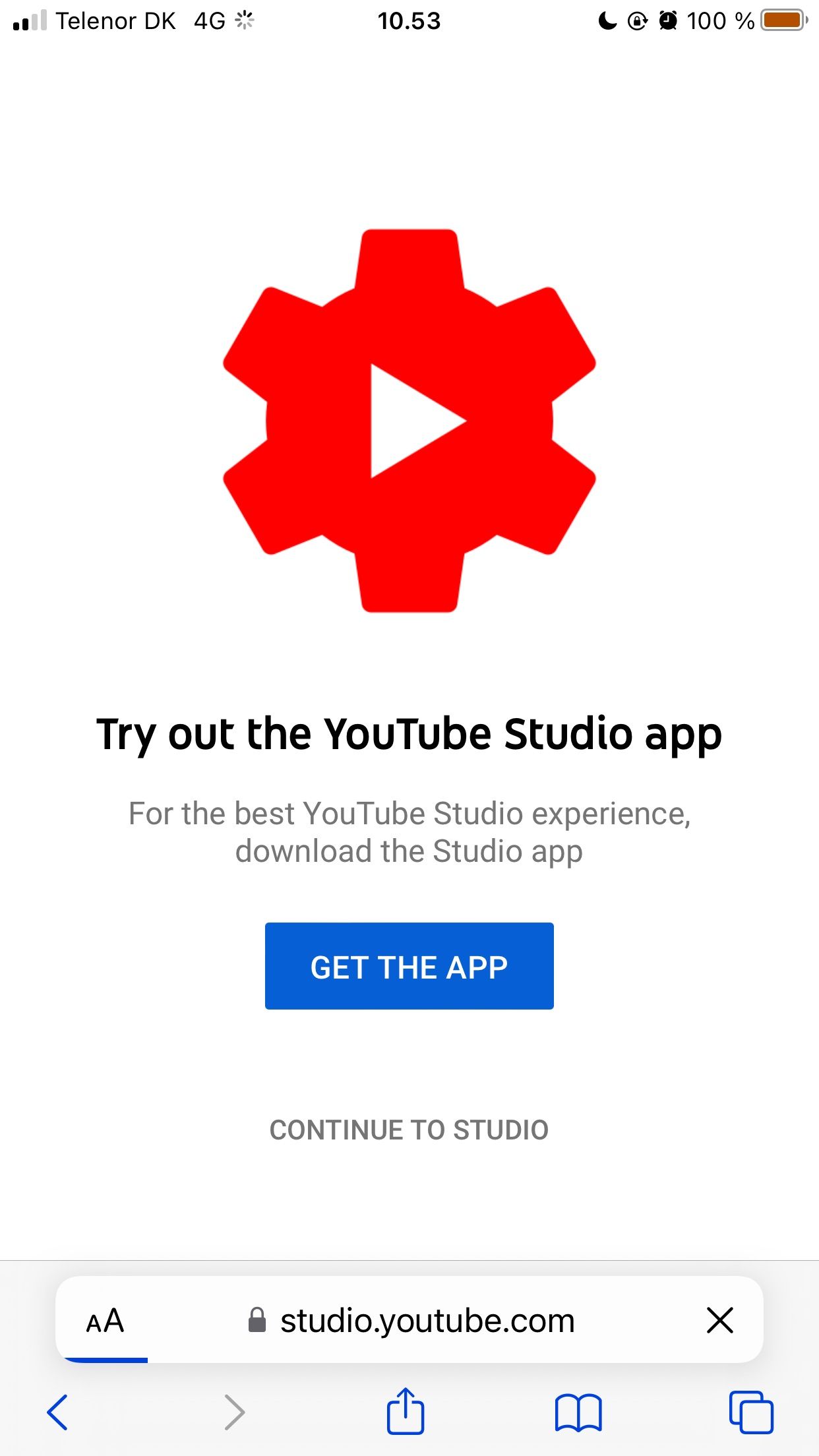 Экран iPhone с кнопкой продолжения в YouTube Studio