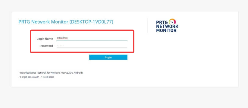 Окно PRTG: начальная настройка сенсоров