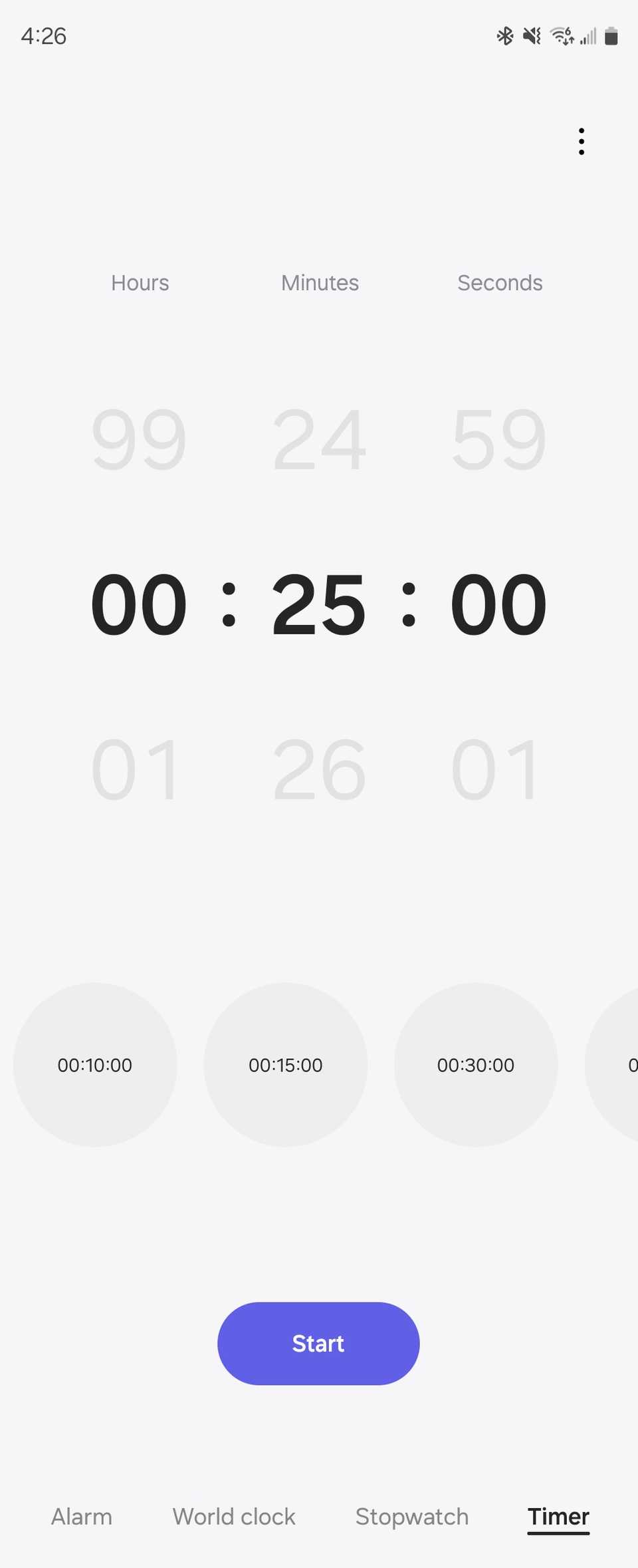 Параметры таймера в приложении «Часы» на Galaxy Z Fold 6.