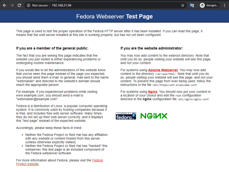 LEMP на Fedora 32 — установка и настройка