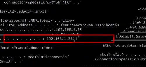IP-адрес Default Gateway в выводе ipconfig