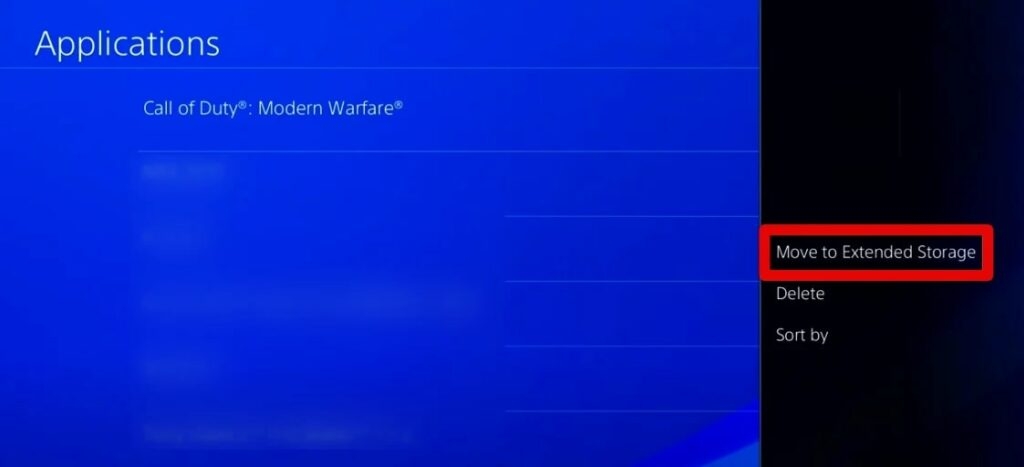 Экран опций для перемещения игры между хранилищами на PlayStation