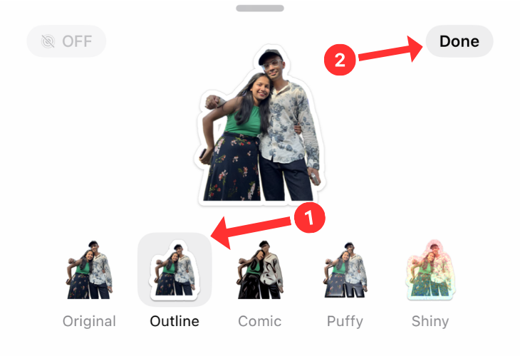 Последовательность шагов по добавлению эффекта и подтверждению результата