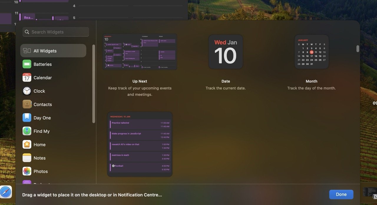 Перетаскивание виджета на рабочий стол Mac