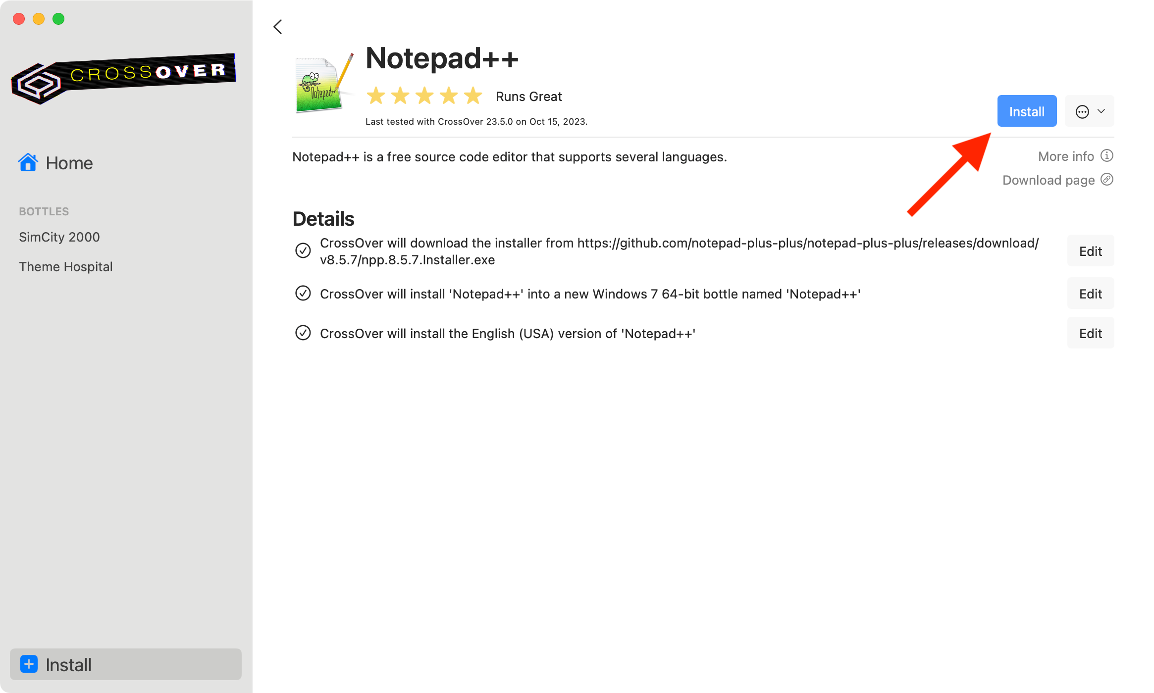 Установка Notepad++ в CrossOver