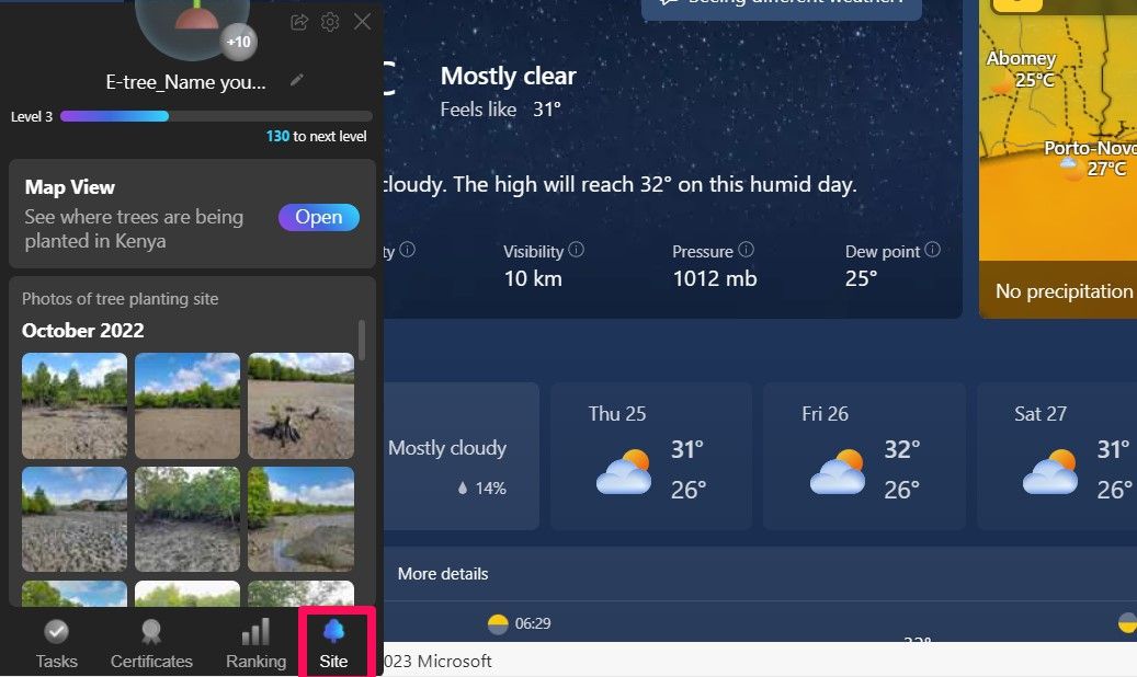 Меню «Сайты» в Microsoft E-tree с картой посадок