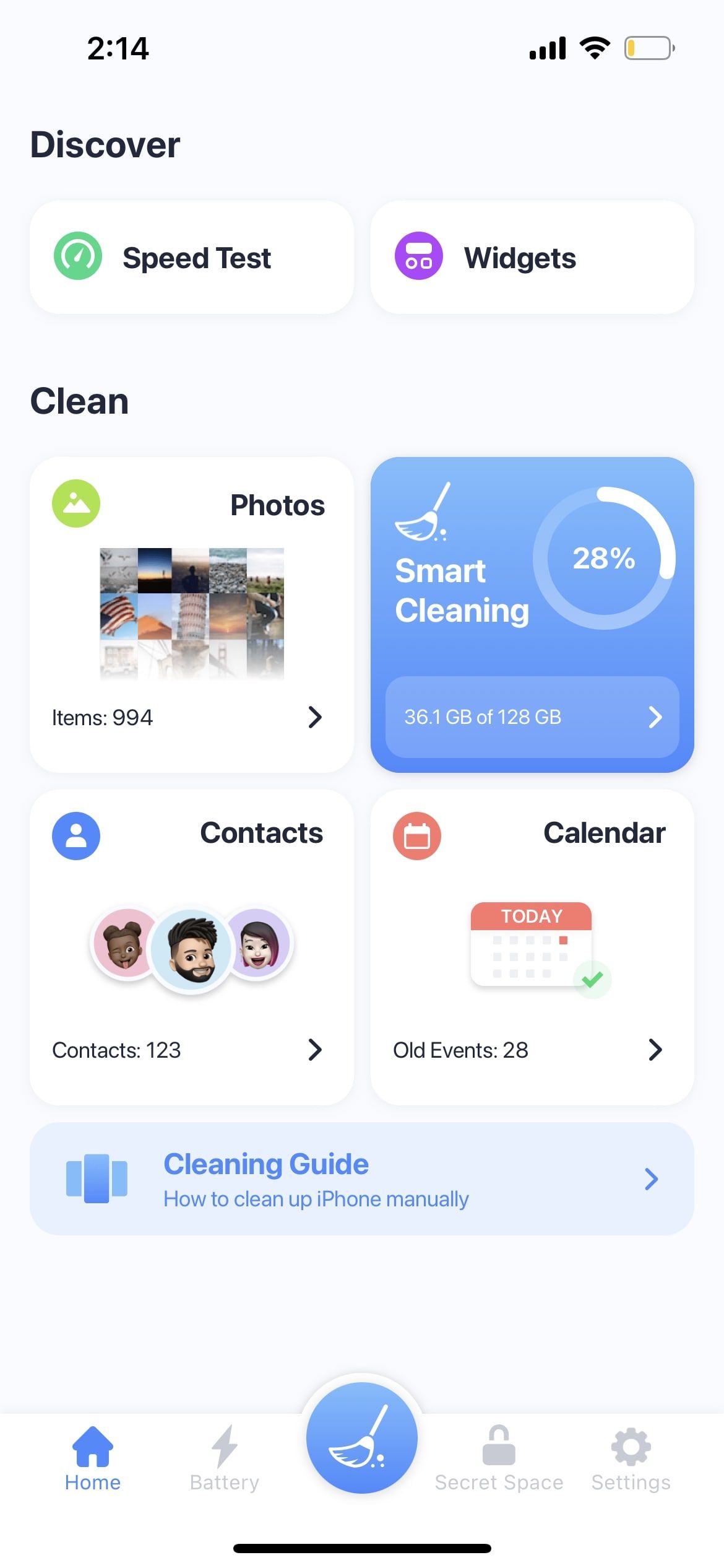 Главная страница Smart Cleaner