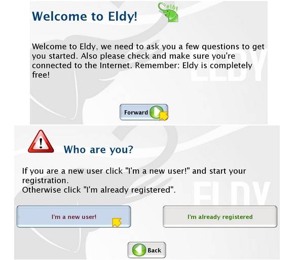 Скриншот мастера установки Eldy с настройкой учётной записи