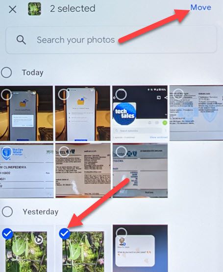 Выберите фото и нажмите «Переместить».