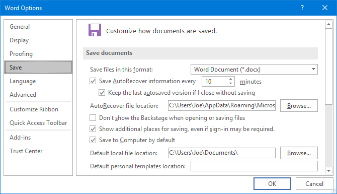 функция AutoRecover в Word