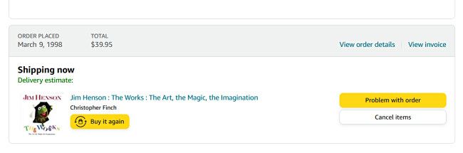 Пример отображения первого заказа на сайте Amazon.