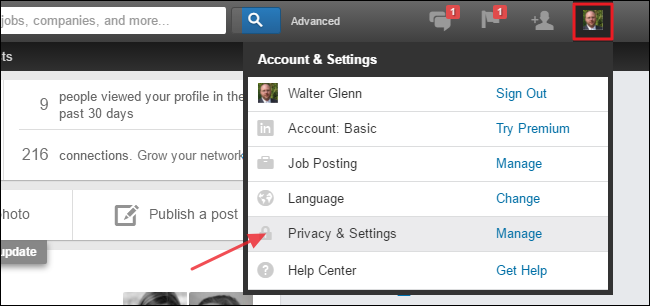 Снимок экрана настроек профиля LinkedIn