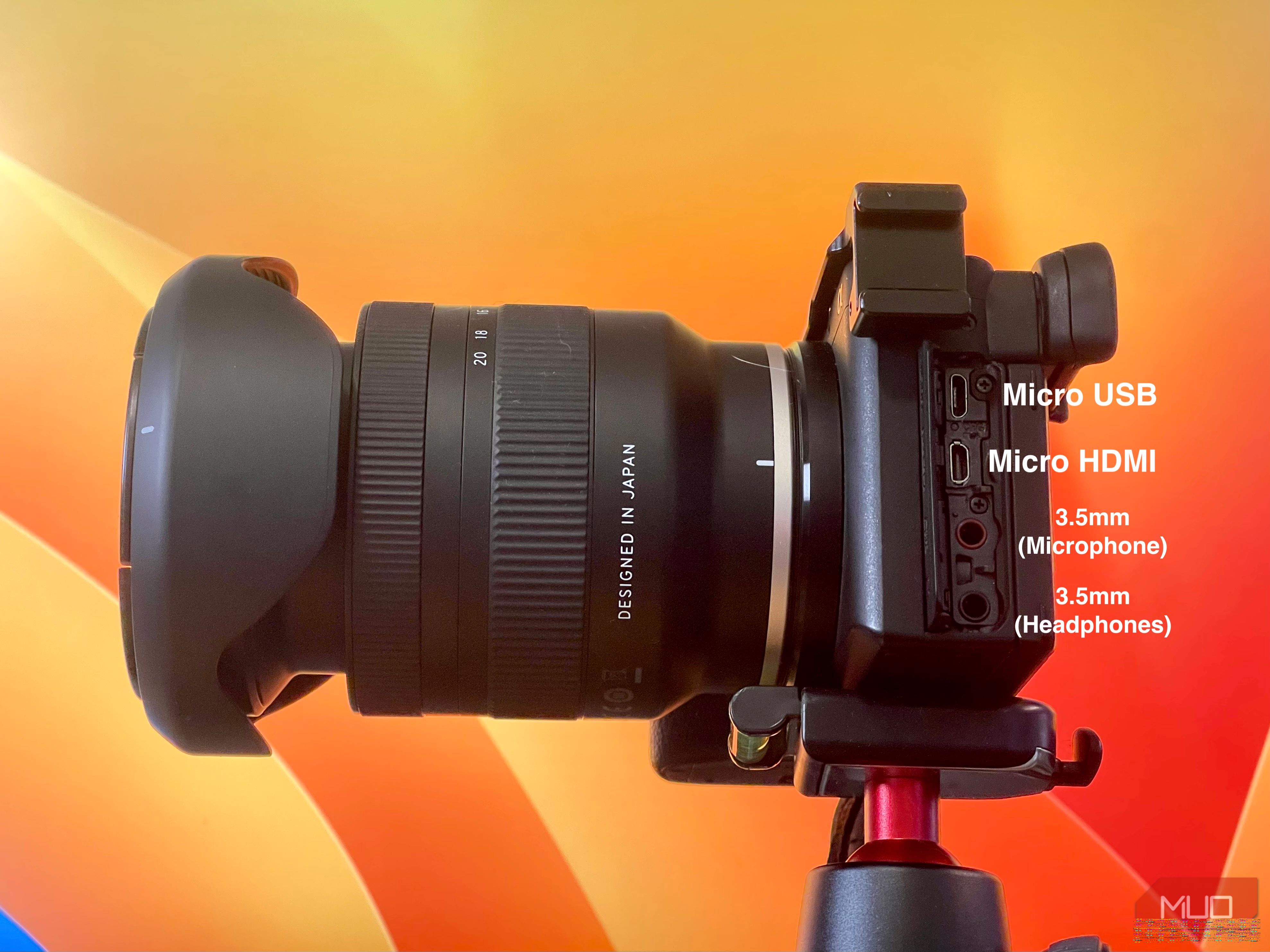 Sony a6600 micro HDMI and micro USB ports with labels