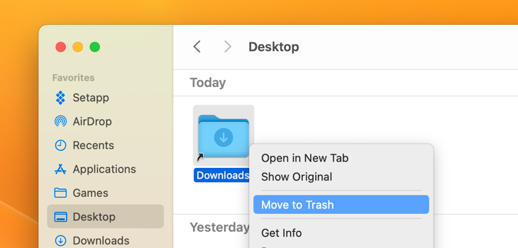 Удаление символической ссылки в Finder