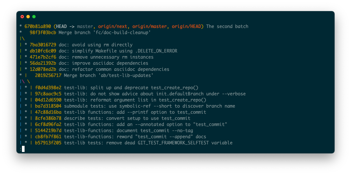 Скриншот терминала с графом ветвления
