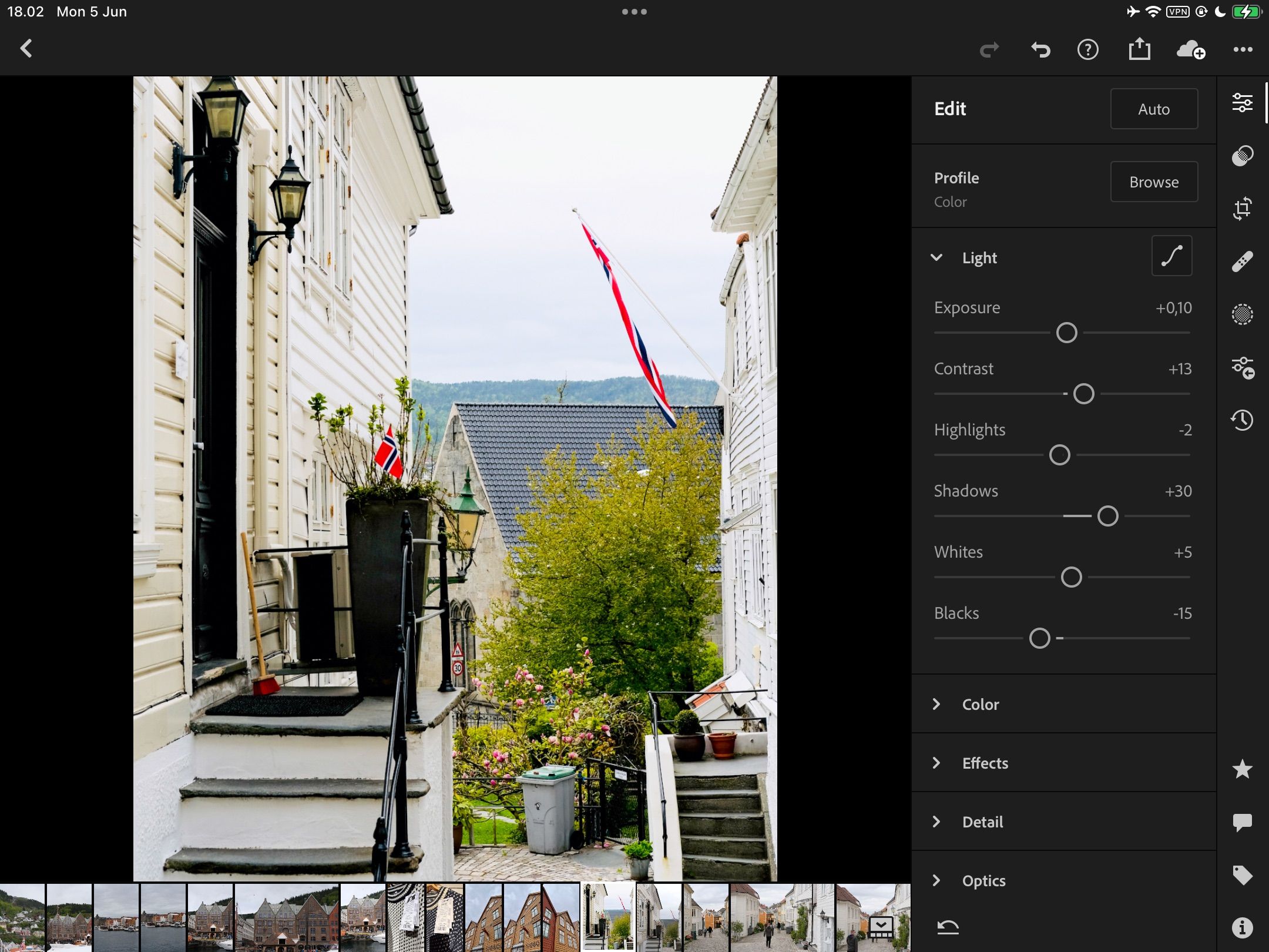 редактирование света в Lightroom CC