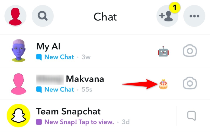 Список сегодняшних дней рождений в Snapchat.