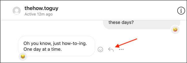 Нажмите Ответ рядом с сообщением в Instagram на вебе