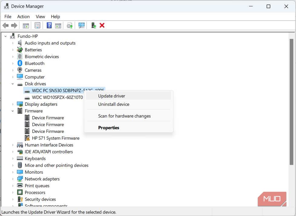 Обновление драйвера диска в Диспетчере устройств
