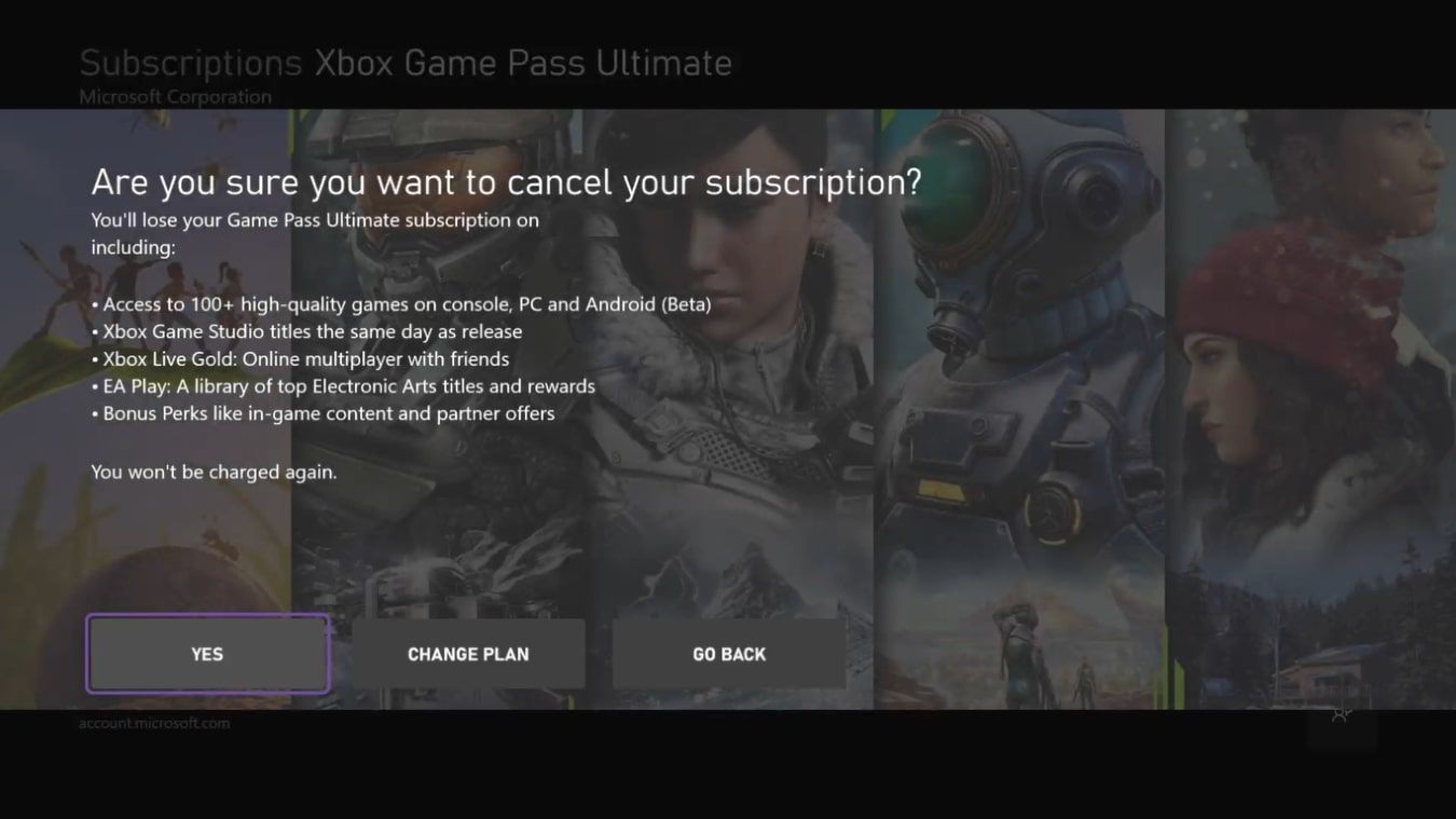 Скриншот запроса подтверждения отмены на Xbox Series X|S с выделенным вариантом «Да»