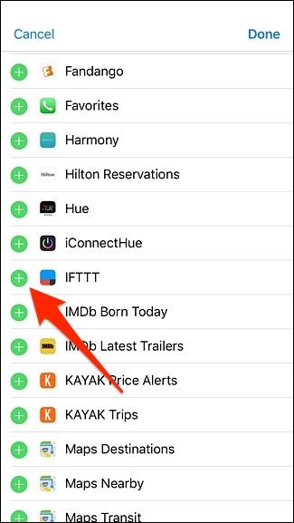 Добавление виджета IFTTT в активные виджеты iOS