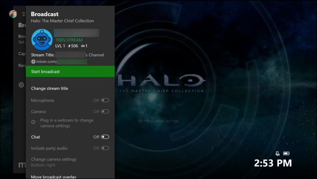 Запуск трансляции на Mixer с настройками оверлея