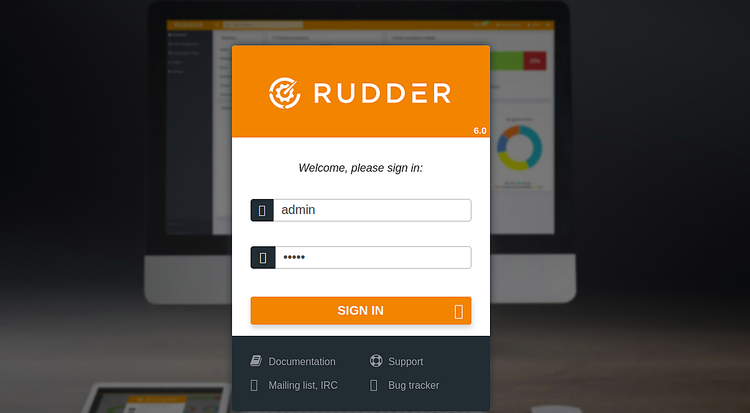Страница входа Rudder