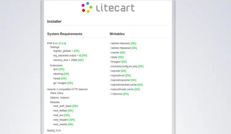 Инсталлятор LiteCart