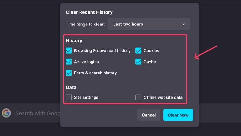 choose what to delete in firefox