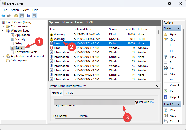Перейдите в системный журнал