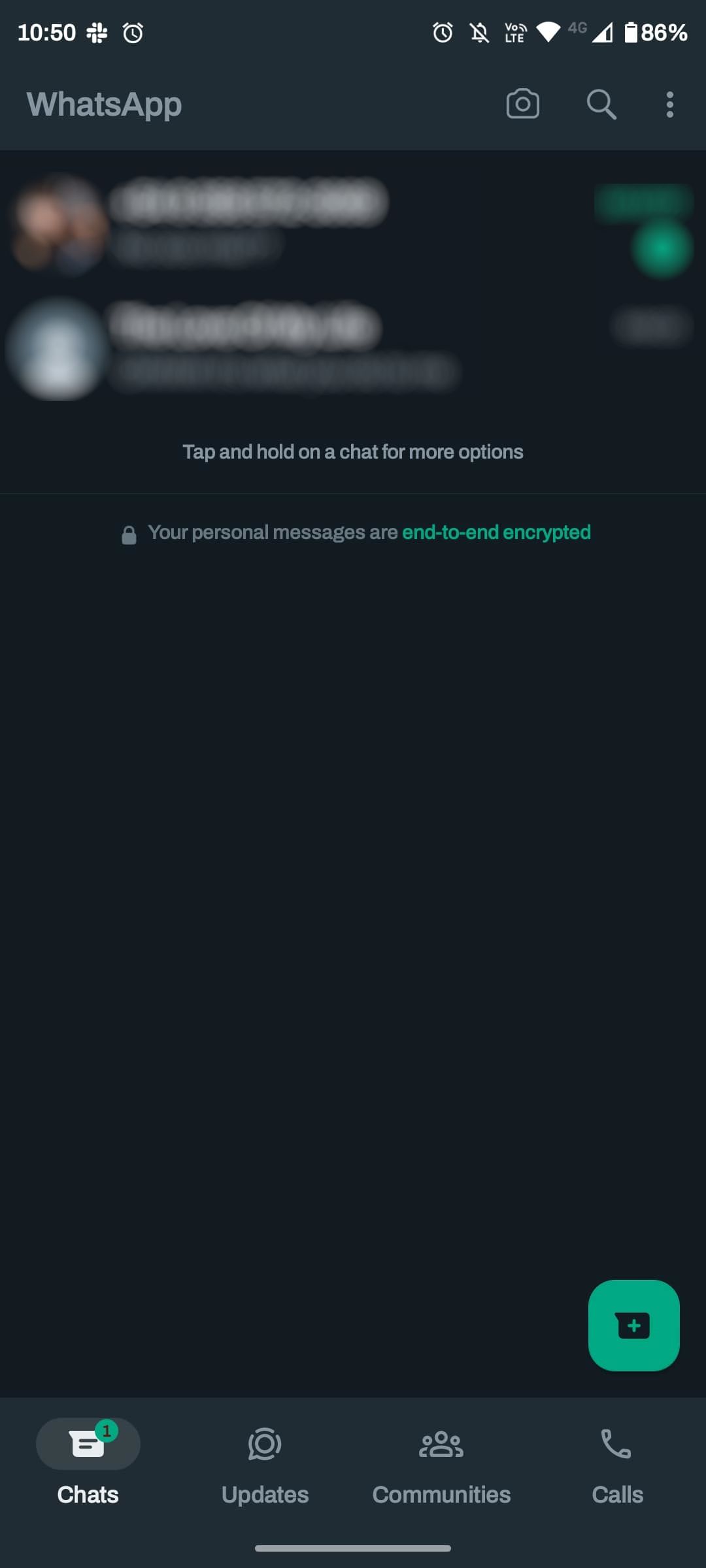Интерфейс с чатами второго аккаунта после переключения