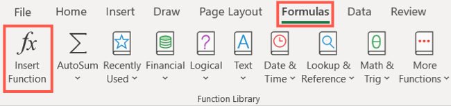 Нажмите Вставить функцию на вкладке Формулы