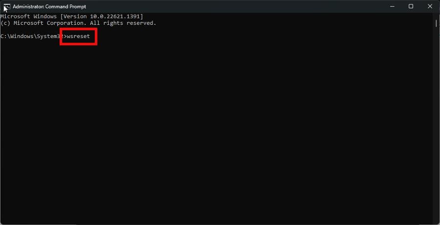 Команда wsreset для сброса кеша Microsoft Store