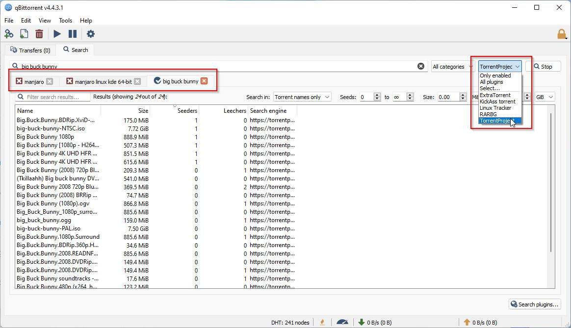 Несколько одновременных поисков в qBittorrent