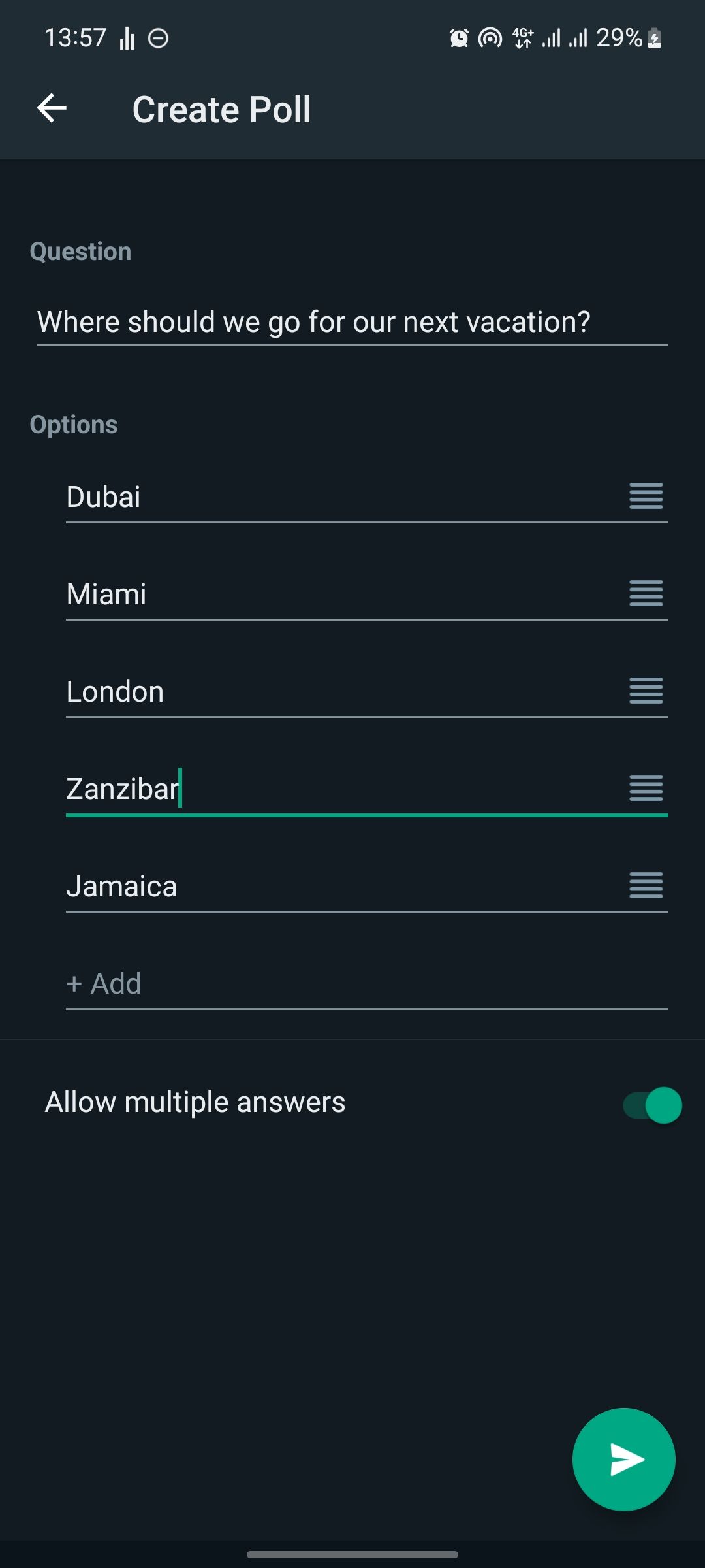 screenshot showing how to create a poll on whatsapp