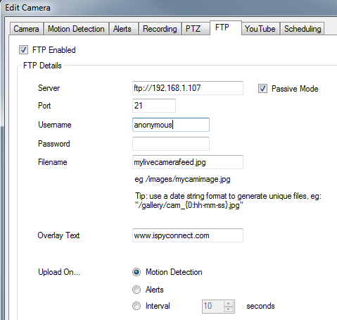 Настройка FTP для автоматической отправки записей