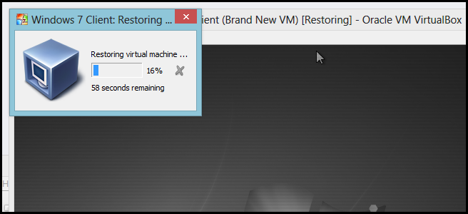 Включение виртуальной машины после восстановления: загрузка в состояние снимка