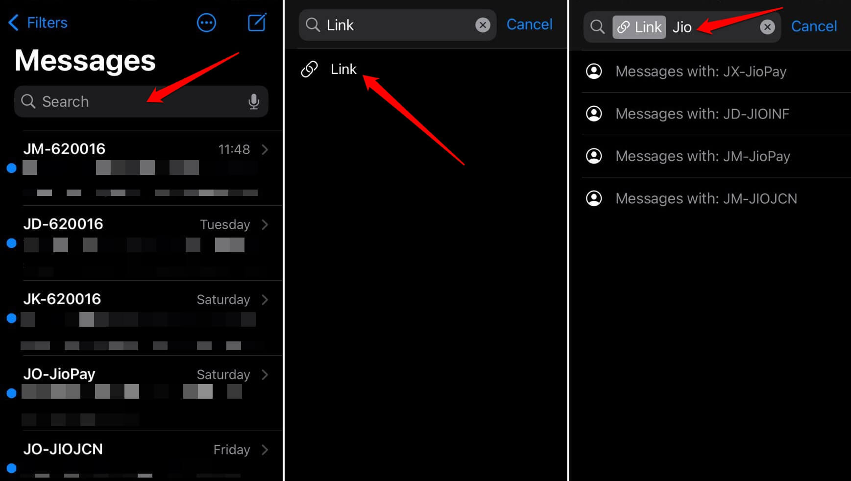 Используйте ссылку или фото как фильтр для поиска сообщений на iPhone