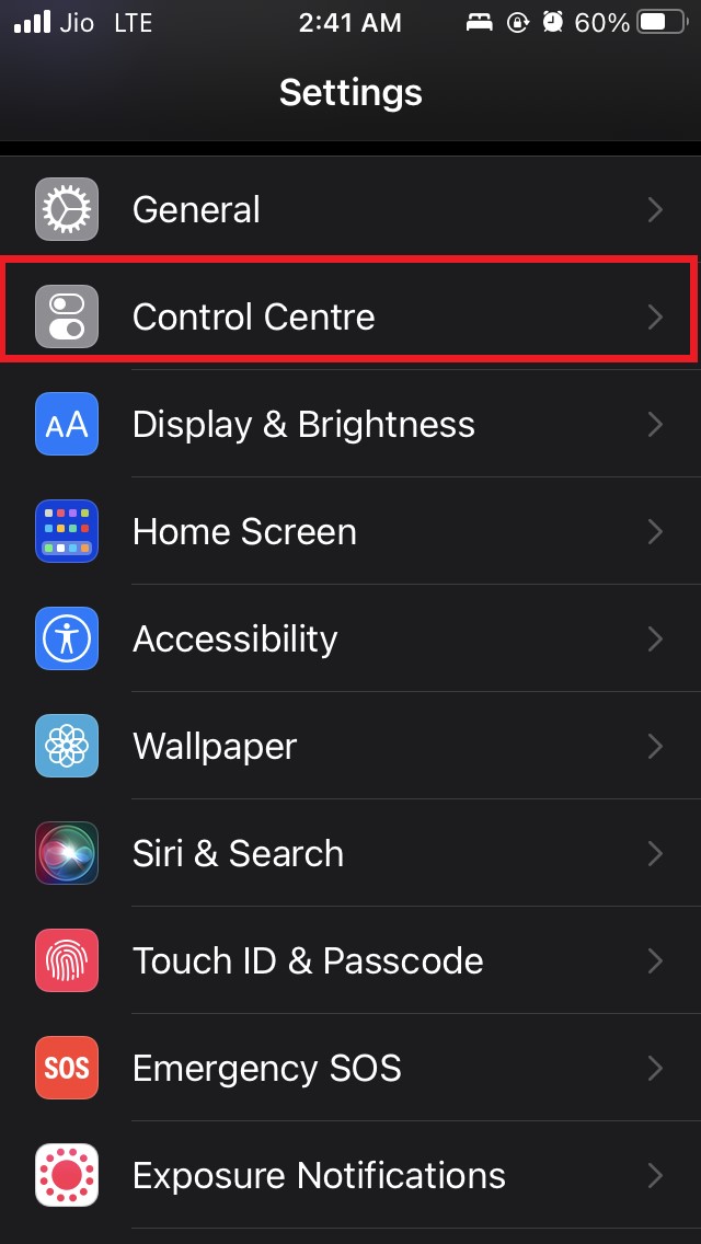 Настройки Пункта управления в iOS