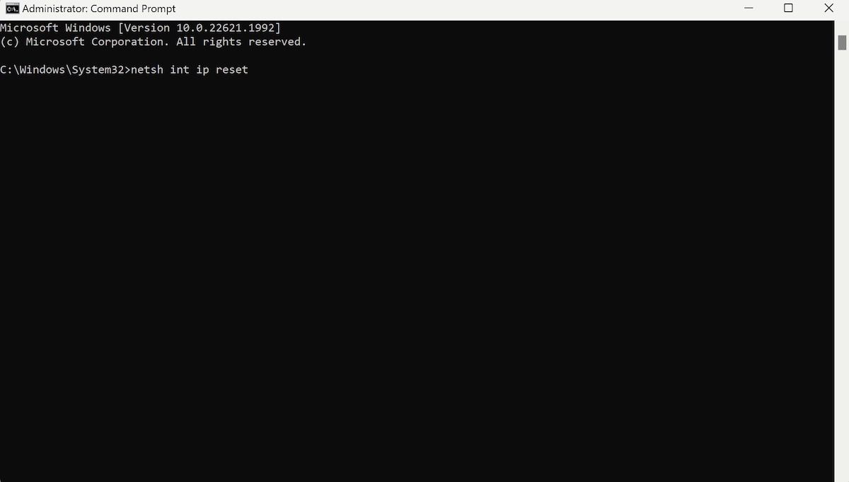 Команда netsh int ip reset в CMD