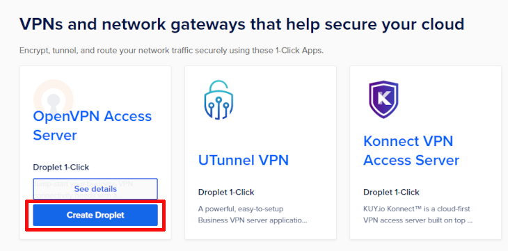 DigitalOcean droplet selection