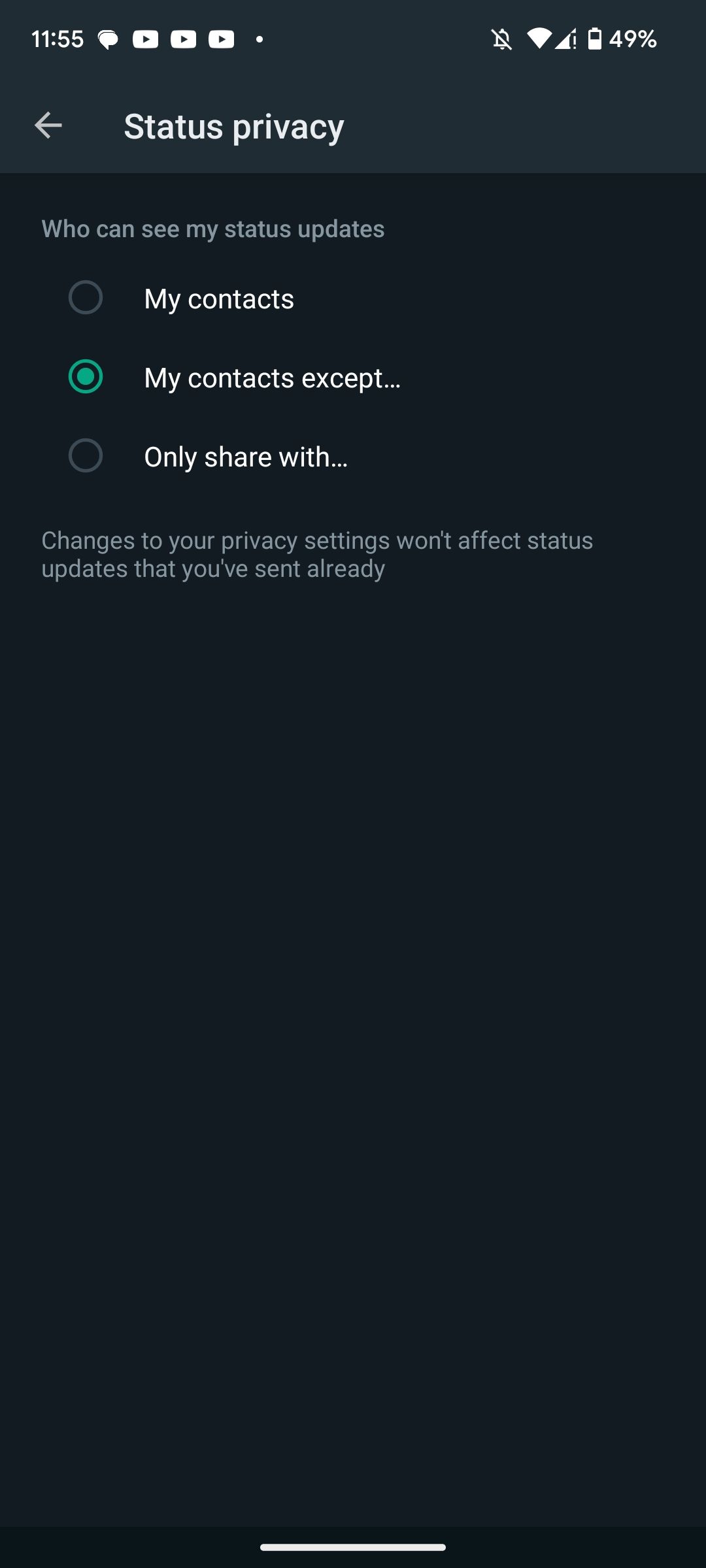 Настройка приватности статуса в WhatsApp
