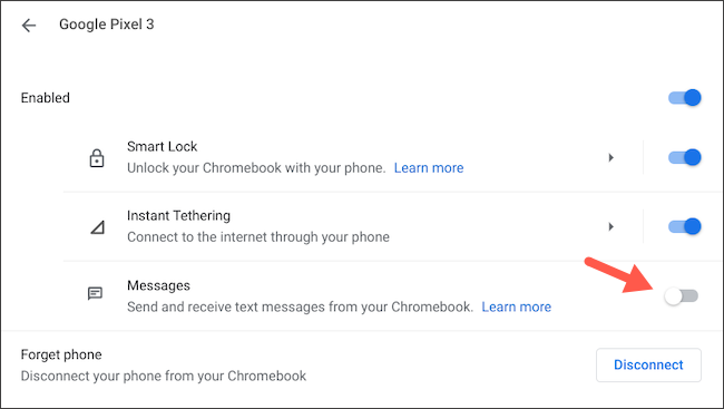 Отключить Android Messages на Chromebook