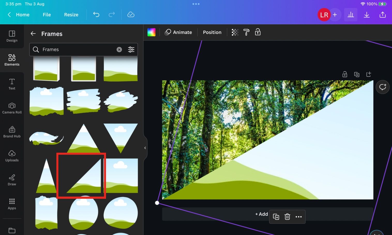 Пример диагональной рамки и перетаскивания второго изображения