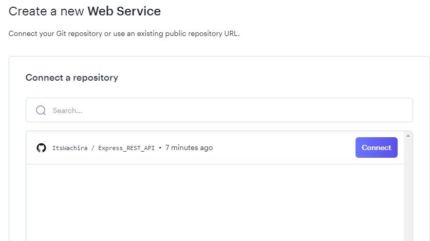 Страница подключения GitHub в настройках Render