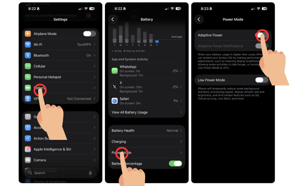 Настройки режима питания iPhone