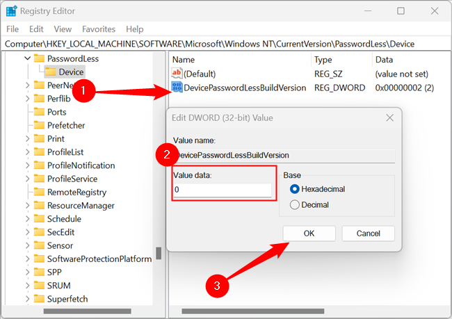Измените значение DevicePasswordLessBuildVersion на 0.