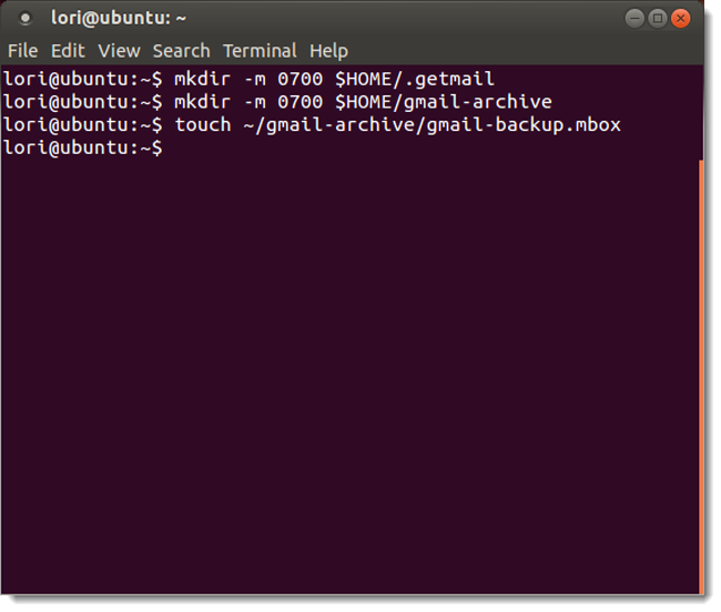 Создание папок и пустого mbox файла в терминале